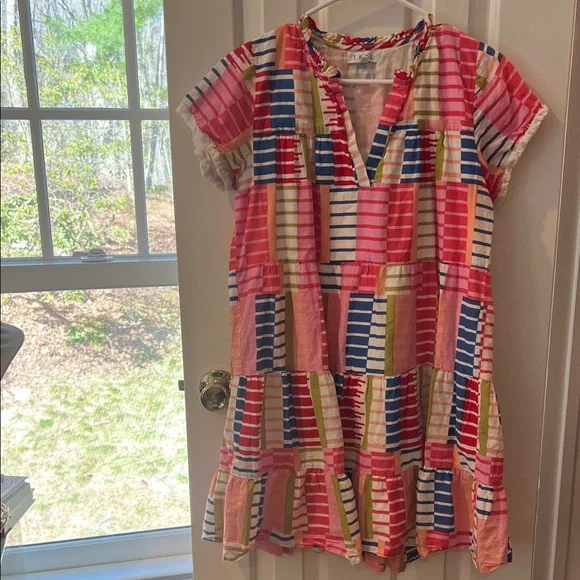 THML Pink Multi-Stripe Tiered Mini Dress - Picture 5 of 7